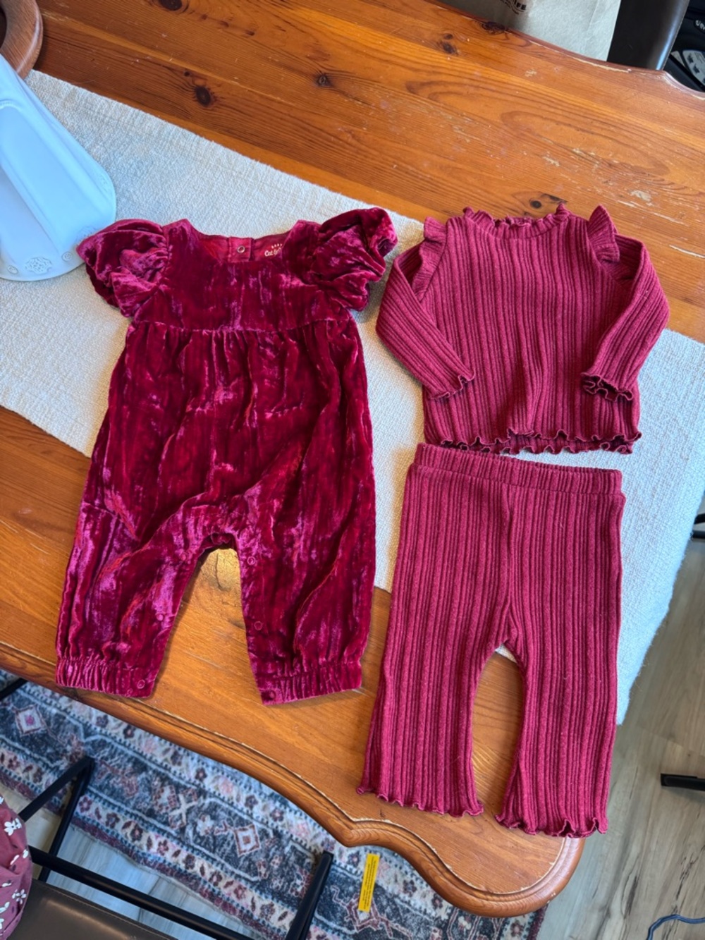 Old Navy Kids Velvet Romper and Ribbed Two-Piece Set - Berry